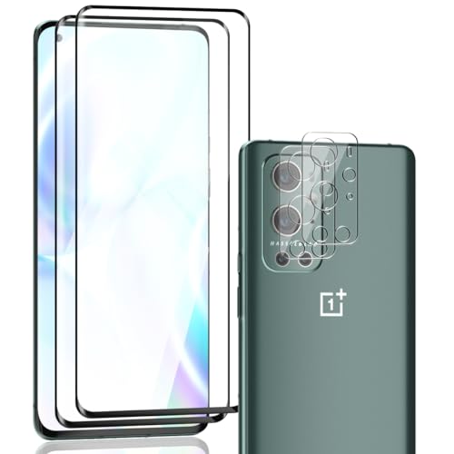 Zerrshoo Protector Pantalla para OnePlus 9 Pro, Cristal Vidrio Templado 2 Piezas con Protector Lente Cámara 2 Piezas, Dureza 9H Anti-Arañazos, Amigable para Funda, HD Clara Película Protectora