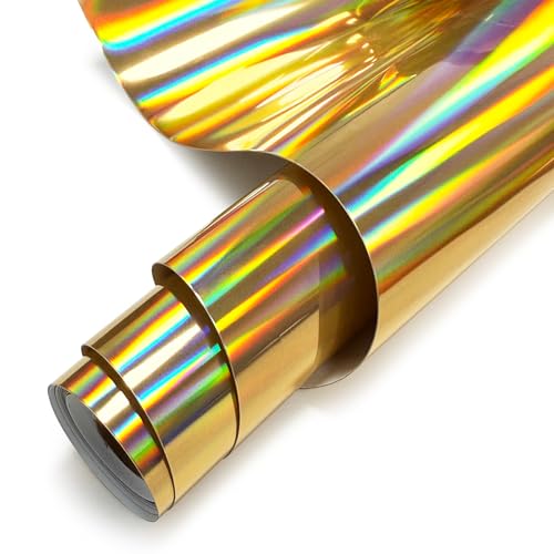 Image of Holographic Gold Heat Transfer Vinyl Roll, 12 inch x6Ft Mirror Metallic Iron on Vinyl, Soft Metallic Foil HTV for T-Shirt, Chrome HTV Easy to Cut & Weed for Heat Vinyl Design