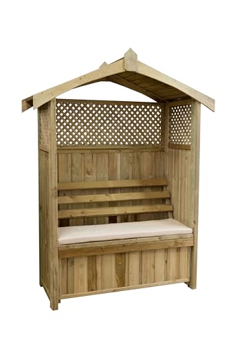 Barcelona Garden Arbour Seat with Trellis & Storage Bench with Seat Pad - 10 year warranty against rot (Cream Pad)