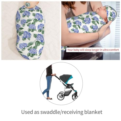 Image of Hydrangea Flower Newborn Swaddle Blankets Hat Sets Soft Baby Receiving Blanket Swaddle Sack for Baby Shower Infant Boy Girl Gift