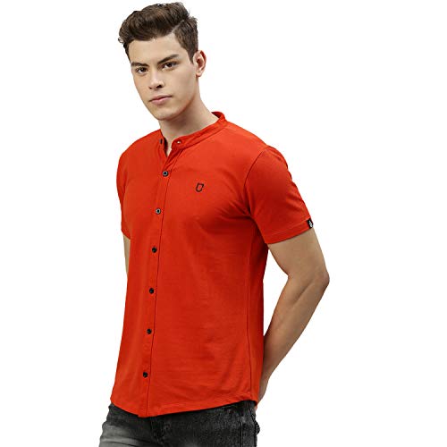 Image of Urbano Fashion Men's Solid Cotton Slim Fit Polo Shirt with Mandarin Collar