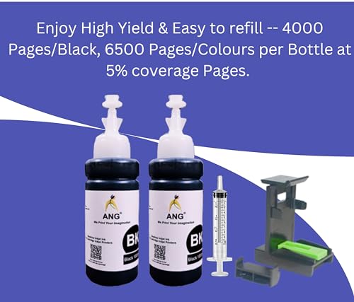 Image of ANG Refill Ink for USE in Deskjet Ink 2138,2675,2676,2677,2678,3635, 3636,3638,3775,3776,3777,3778,3779,4535,4536,4538,4675,4678,5075,5078,5085,5088,5275,5278 Printer 2 BK 1 Tools 1 Syringe