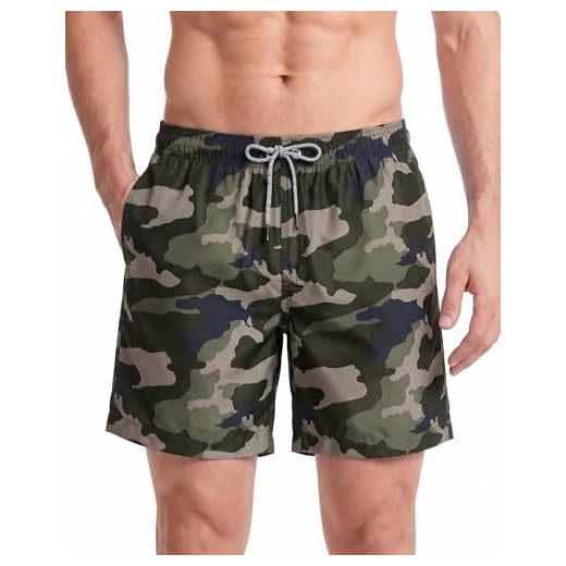 MaaMgic Herren Badehose Jungen Badeshorts Sporthose Schnelltrockend Sport Schwimmhose mit Mesh in vielen Farben, Größen XS - 2XL, Grün Tarnung M