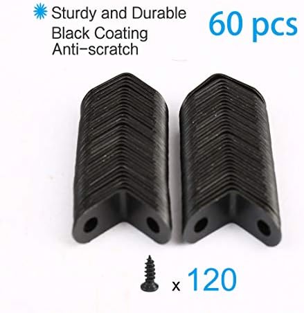 sourcing map 60pcs Angle Bracket Metal 12x12mm Black Corner Brace Fastener L Shaped Right Angle Brackets Corner Protector Shelf Support with Screws for Furniture