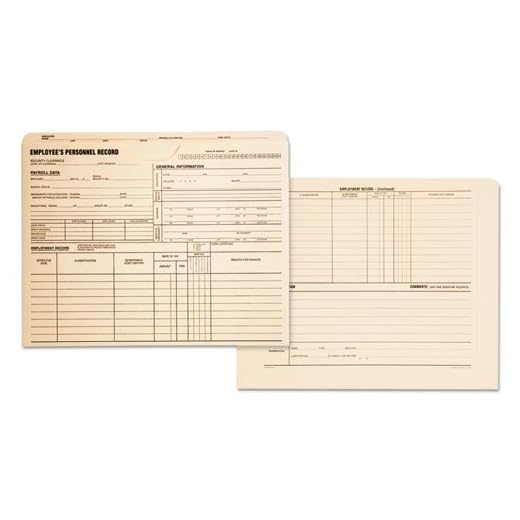 Employee Record Jackets, 11 3/4 x 9 1/2, 11 Point Manila, 100/Box