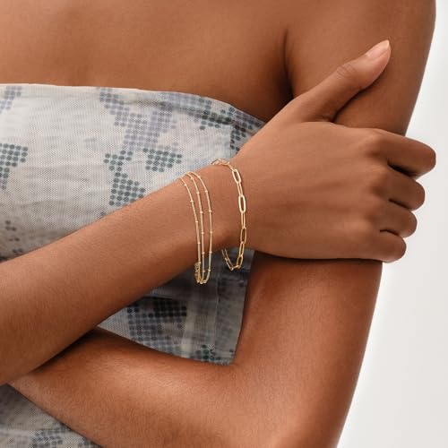 Image of MEVECCO Bracelet for Women 14K Gold Plated Dainty Chain Simple Jewelry Cute Handmade Minimalist for Her