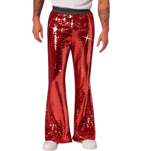 Men's Sequin Bell Bottom Pants Sparkling Nightclub Performance Casual Pants