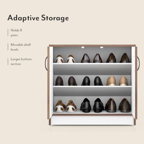Image of Urban Ladder Alex Shoe Cabinet Closed Storage Shoe Rack | Stores 9 Pairs, Classic Walnut Finish