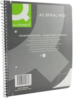 Q Connect Executive A5 Plus 80 Leaf Ruled Feint and Margin Spiral Pad (pack of 5)