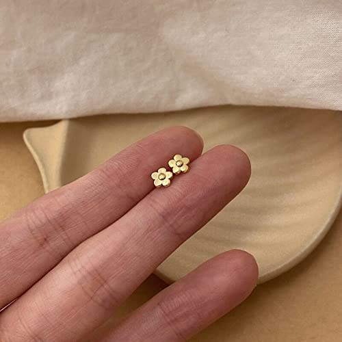 18G Minimalist Flower Sterling Silver Earrings for Women 14k Gold Plated Hypoallergenic Stud Tiny Small 4mm Ball Back Cartilage Tragus Screw Post Cute Birthday Holiday Jewelry Gifts (Yellow) by Dtja - Image 5