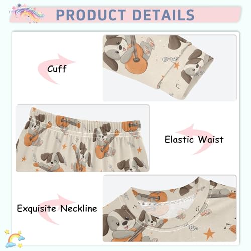 ALAZA Gray Puppy Dog Guitar Pajamas Long Sleeve Sleepwear 2-Piece Pajama Set4