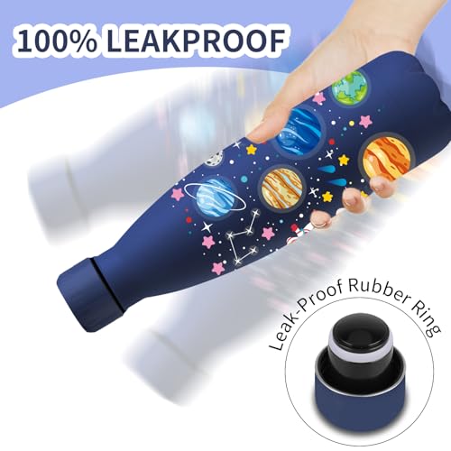 Trinkflasche 500ml, Trinkflasche Edelstahl, Isolierflasche Doppelwandige, Trinkflaschen Auslaufsicher, mit Asteroid, Thermosflasche für Schule, Camping, Running, Dunkelblau