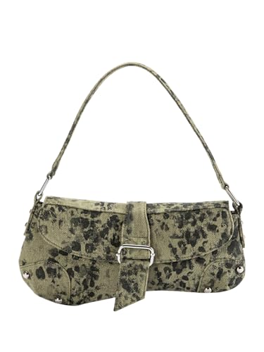 Image of QWINEE Women's Y2K Leopard Print Shoulder Bag Denim Handbags Retro Cheetah Purses Top Handle Buckle Clutch Underarm Bag