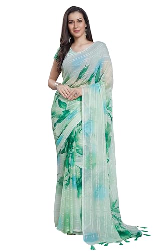 Image of RANI SAAHIBA Women's Printed Chiffon Saree Without Blouse Piece