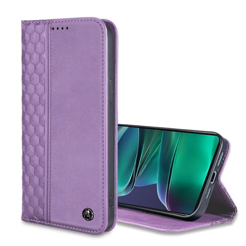 Image of Wallet Case for Motorola Moto G 5G 2025 6.6 inch - PU Leather Flip Cover with Card Holder Slots, Strong Magnetic Folio Kickstand Phone Case, Purple