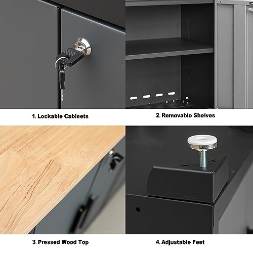 Image of Torin Garage Cabinets Storage System: 6 Piece Set with Lockers and Workbench for Home, Office, Gym, School, Black /Grey,AGPZ112B