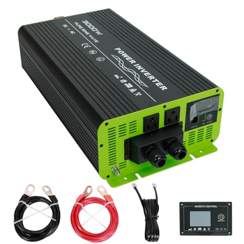 Confote 3000W Pure Sine Wave Inverter 12V DC to 120V AC Converter Power Inverter for Home, RV, Truck,12v to 110v with Digital Display,Remote Controller,Hardwire Port,5V 2.1A USB Port