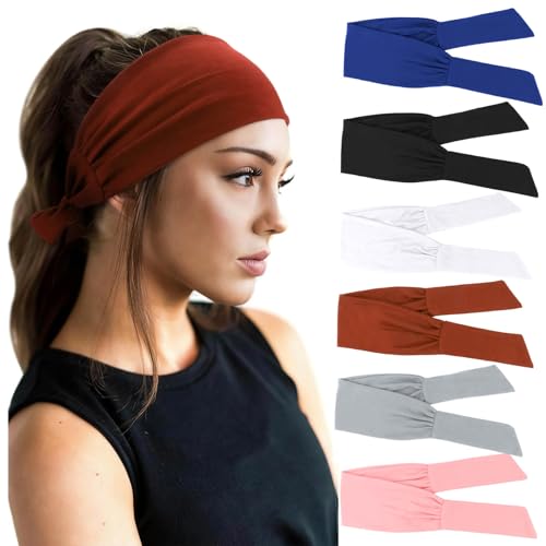 Image of DRESHOW 6 PCS Adjustable Headbands for Women Knotted Headbands Elastic Non-Slip Fashion Hair Bands for Workout Sports Running Yoga