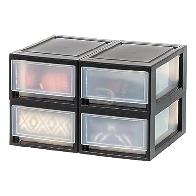 IRIS USA 6 Qt. Plastic Drawer Storage Organizer Stacking Drawers, 4-Pack, Stackable Unit with Sliding Drawer for Clothes Bedroom Kitchen Under Sink Pantry Craft Room Bathroom Dorm Office, Black