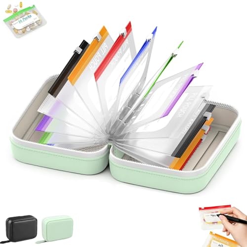 Waterproof Pill Pouch Set-14pcs Bags Inside A8 Waterproof Pill Organizer Set 7 to 14 Days of Meds & Medicine Crush-Resistant Shell (Green)