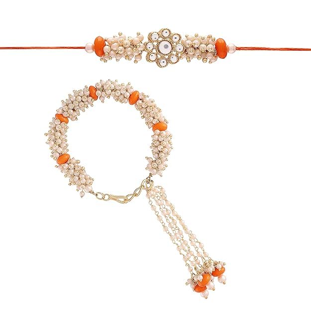 Designer Bhaiya Bhabhi Hanging Lumba Rakhi Combo Set With Roli Chawal for Rakshabhandan Special (R011)