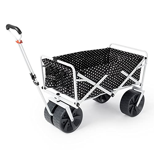 Mac Sports Heavy Duty Steel Frame Collapsible Folding 150 Pound Capacity Outdoor Beach Garden Utility Wagon Cart with 4 All Terrain Wheels, Black Dots -  MAC-WTCB-113-DOTS