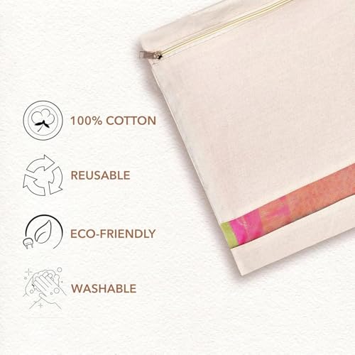 Image of Gritty Cotton Canvas Saree Bag Big Size Single (16x14 Inch) with Zip Closure for Clothes Bags and Wardrobe Organizer with Transparent Mesh Window, Beige (PACK OF 6)