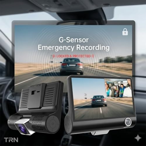 Image of 3 Channel Dash Cam Front Inside Rear 1080P Car Camera with 4 Inch IPS Display, 170 Wide Angle, Loop Recording, G-Sensor, Parking Monitor, Night Vision Dashcam for Car Security