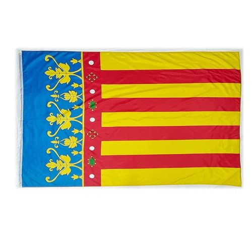 Bandera XL para exteriores, 225 x 150 cm, balcón reforzado y 2 ojales metálicos, Comunidad Valenciana