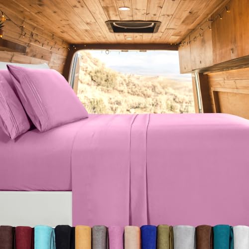 Image of Elegant Comfort Luxury 1500 Premium Hotel Quality Microfiber 4-Piece Sheet Set - Wrinkle Resistant, All Around Elastic Fitted Sheet, Deep Pocket up to 16 inch, RV Short Queen, Pink