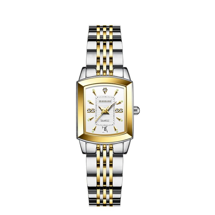 Image of Giordano Analog Pair Watch for Unisex with Square Dial, Crystal Indices, Date Display and Stainless Steel Strap