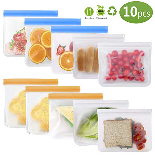 Arfbear Sacs à Sandwich réutilisables (Paquet de 10), Fermeture ziplock dégradable étanche Extra épaisse et PEVA de qualité FDA pour,Sac de Stockage d'aliments