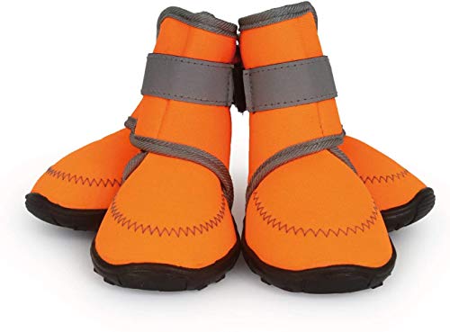 KJOET 犬靴 ドッグブーツ 犬用靴 歩きやすくて脱げにくい 犬の靴 滑り止め 愛犬のお散歩 雨の日 柔らか 軽い 中型、大型犬にもフィット ドッグシューズ 犬靴 (L, オレンジ)