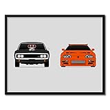 Fast and the Furious Inspired Car Poster - Handmade Print of Dodge Charger and Toyota Supra MKIV - 8x10' Satin Print (Unframed) - Perfect Gift for Car Enthusiast