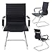 Wahson Office Guest Chairs No Wheels & Reception Chairs, Leather Waiting Room Chair Mid Back Conference Chair with Sled Base for Meeting/Lobby/Restroom, Black (2 Pack)