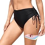 SherryDC Women Period Swimwear High Waisted Menstrual Bikini Bottoms Leakproof Swim Bottoms for Teens, Girls, 939-black, X-Small