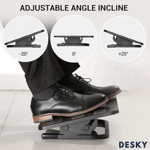 Image of Desky Classic Desk Foot Rest - Ergonomic Under-Desk Foot Support with Adjustable Height, Non-Slip Surface, Improves Posture & Comfort for Office or Home