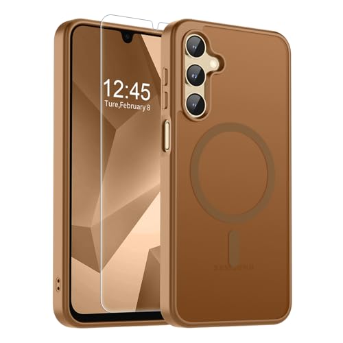 Image of SUPFINE Magnetic for Samsung Galaxy A16 5G Case with Screen Protector, (Built-in Magnets) (Military Grade Drop Protection) Slim Translucent Shockproof Phone Case,Brown