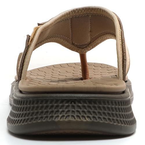 Image of Quickshark Mens Flip Flops Leather Thong Sandals Arch Support Beach Slippers
