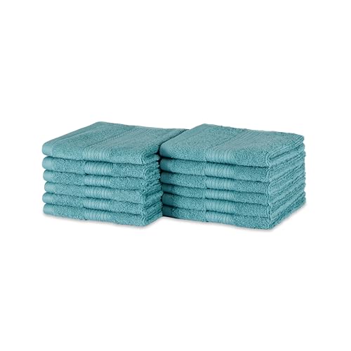 Amazon Basics Highly Absorbent, Fade-Resistant 100% Cotton Washcloths, Machine Washable, 12'x12', Teal, 12-Pack