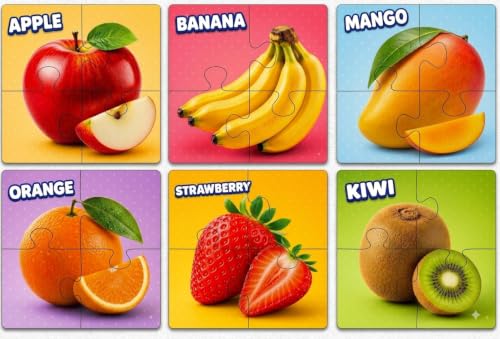 Image of Fruits Jigsaw Puzzle Set for Kids 2+ Years, 6 Puzzles