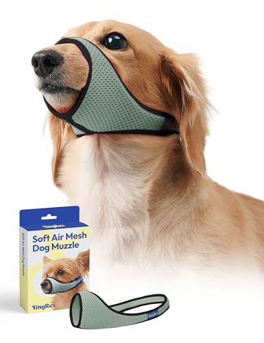 Image of Dog Muzzle, Breathable Mesh Muzzle for Small Sized Dogs, Soft Muzzles to Prevent Biting, Adjustable Comfort Fit, Training Allows Panting and Drinking(Grey Green, 0)
