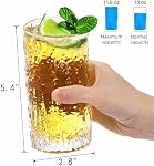 Cididu Set of 6 Textured Drinking Glasses, 12 oz Embossed Highball Water Glasses, Iced Tea Beverage Glass Thick Heavy Base, Vintage Glassware Sturdy Drinkware for Juice, Milk, Coffee, Dishwasher Safe
