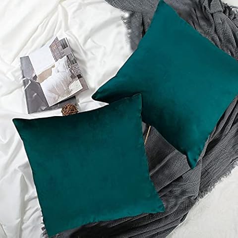 Teal Cushion Covers Velvet 18×18IN Set of 2 Green 45×45CM Peacock Blue Soft Square Throw Pillow Covers Sofa Couch Cover