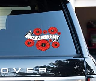 Poppy Montage with"Lest we forget" banner through the center Flower Decals Car Stickers Graphics Wall Window Decorations Art (150 x 100mm)