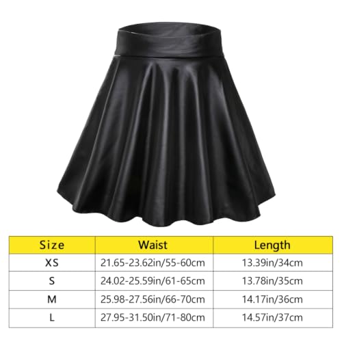 Mini jupe faux cuir doux patineur à taille élastique noire coupe évasée en A