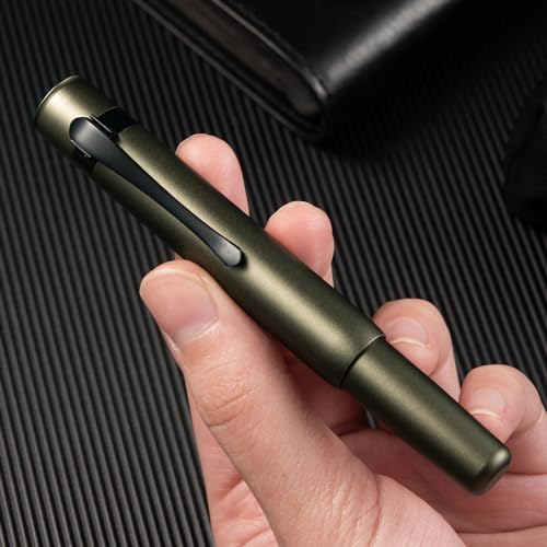 Image of Hongdian M2 Black Forest Mini Fountain Pen, Bent Nib & Sleek Shape Aluminium Short Pocket Travel Pen (Army Green)