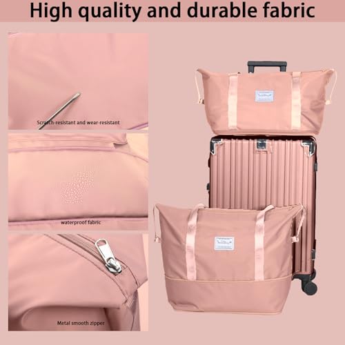 Foldable Travel Duffle Bag, Waterproof Weekender Carry On Tote Bags for Women Men, Sport Gym Hospital Bag for Labor Delivery, Handheld Luggage Bag with Trolley Sleeve, Pink,1 pack - Image 4
