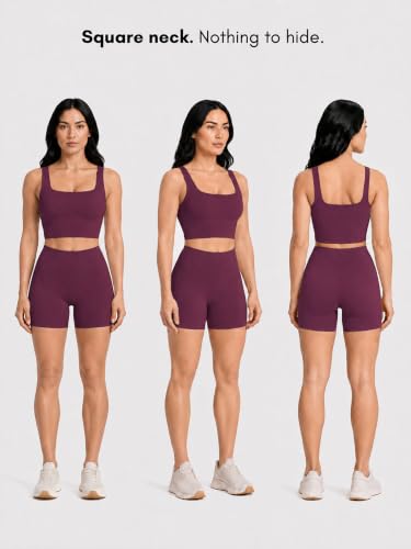 Image of Sunzel Square Neck Longline Sports Bra, Built-in Bra Crop Tank Top