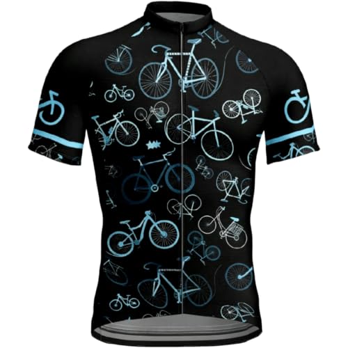 ENEN Maillot Ciclismo Hombre Verano Manga Corta Transpirable, Maillot Bicicleta Montaña Secado Rápido XS-4XL Impresión 3D Camiseta Ciclismo MTB Cómodo con Cremallera y Bolsillos (Azul,M)
